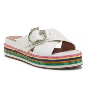 Louise Et Cie Cassia Platform Wedge Sandals White Leather Multicolor Stripe 7.5